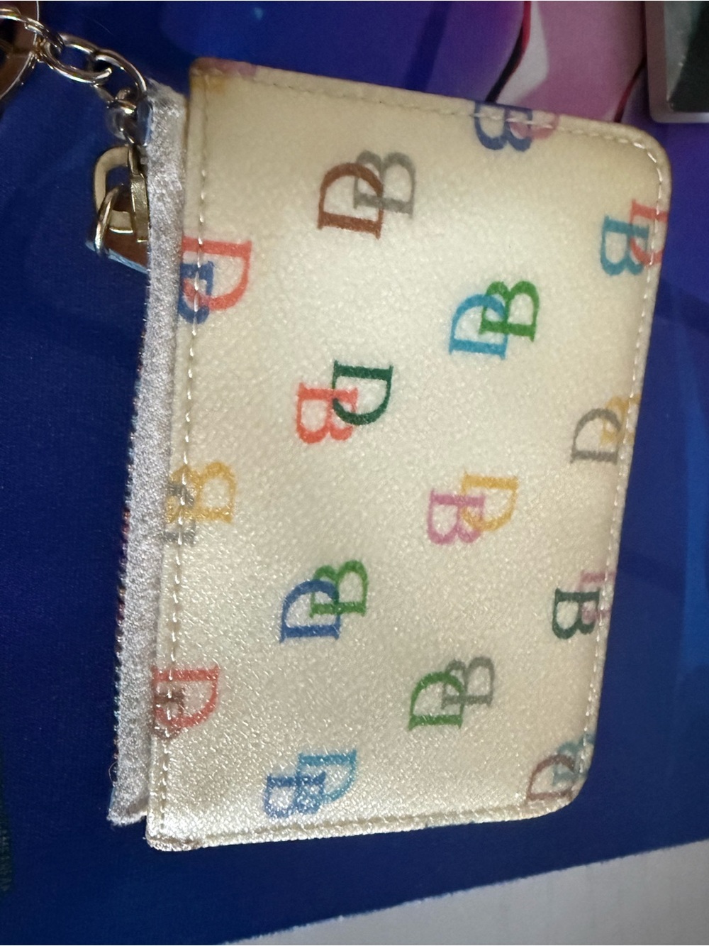 Dooney & Bourke Cream Multicolor DB Monogram Heart Keycard Wallet - Picture 4 of 7